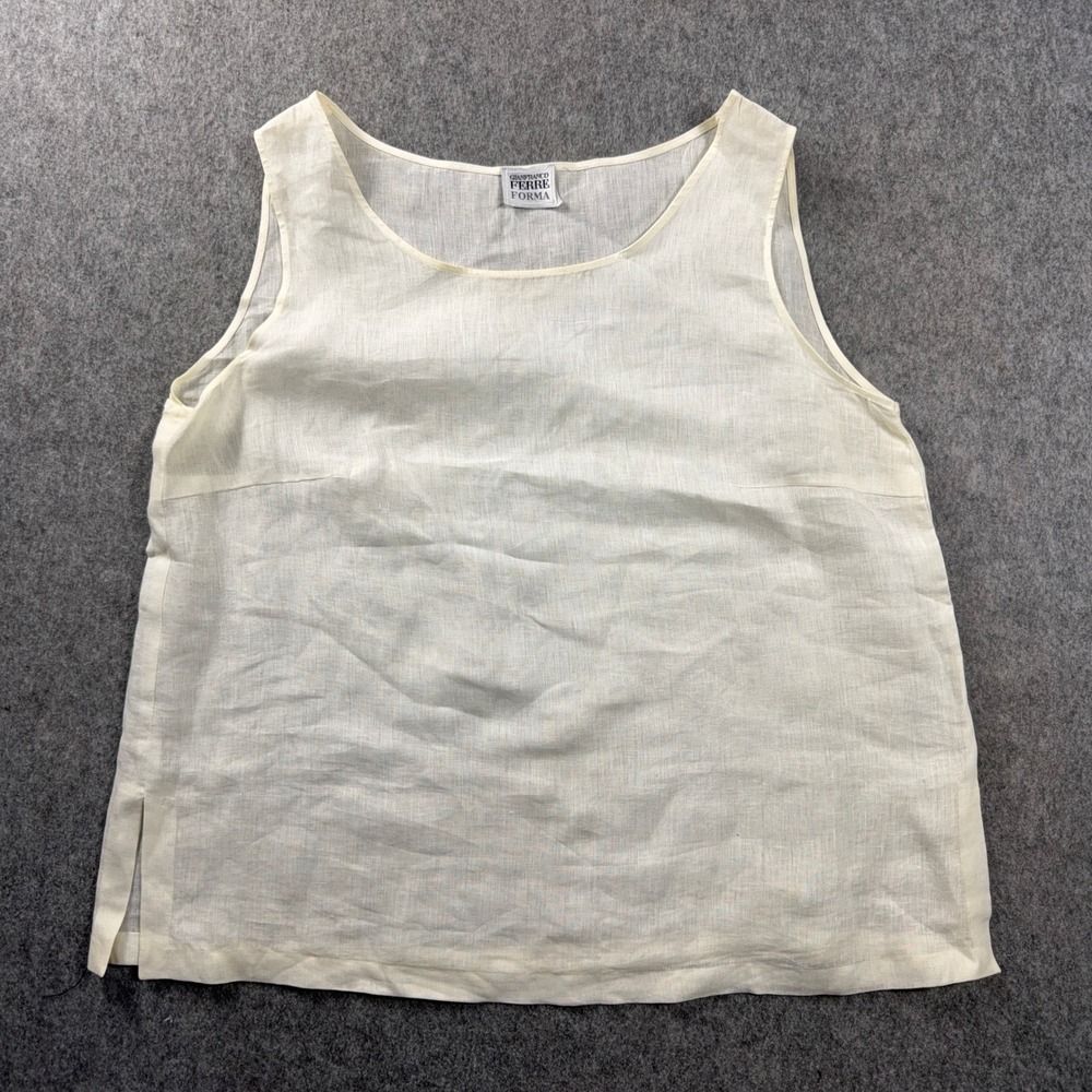 Gianfranco Ferre Forma Women Tank Top L Off White Linen Blend Scoop Neck Italy